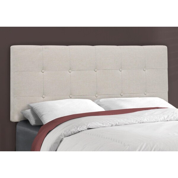 Homeroots 45.75 in. Beige & Black Solid Wood, MDF, Foam & Linen Full Size Bed - 333287