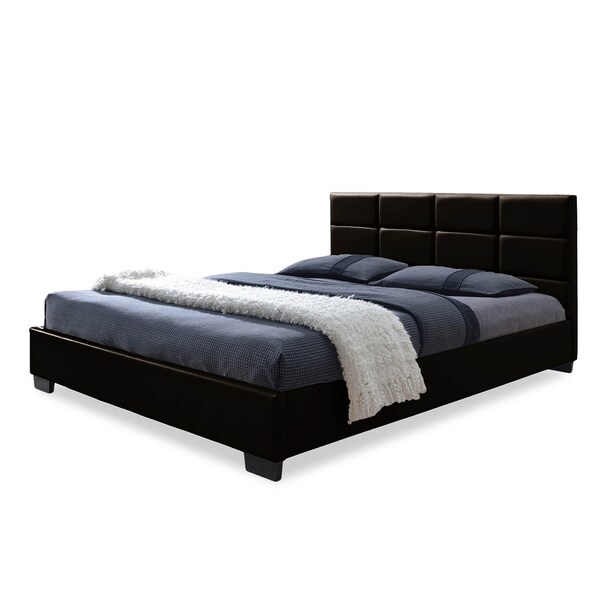 Baxton Studio Vivaldi Dark Brown Faux Leather Padded Platform Base Queen Size Bed - 120-6680
