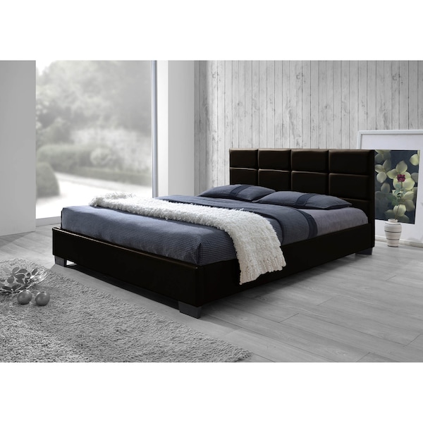 Baxton Studio Vivaldi Dark Brown Faux Leather Padded Platform Base Queen Size Bed - 120-6680