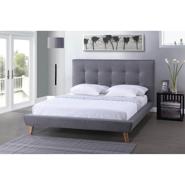 Baxton Studio Jonesy Mid-century Grey Upholstered Full Size Platform Bed - 120-6702
