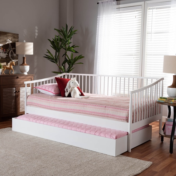 Baxton Studio Renata White Finished Wood Twin Size Spindle Daybed with Trundle - 158-9645-9659