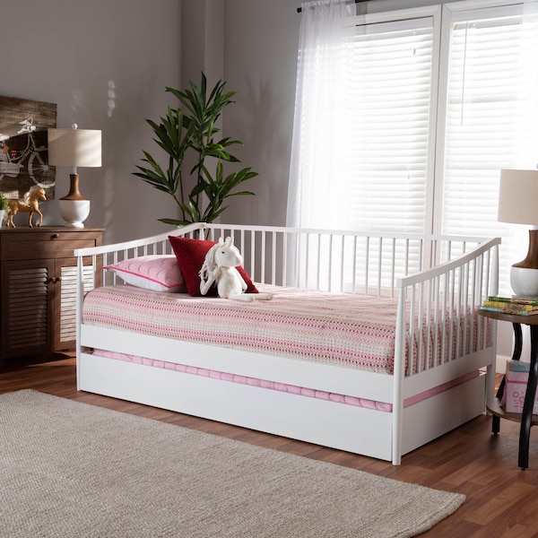 Baxton Studio Renata White Finished Wood Twin Size Spindle Daybed with Trundle - 158-9645-9659