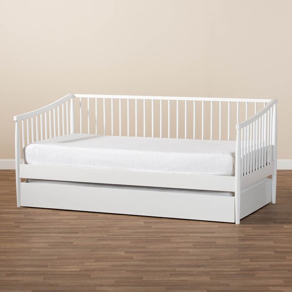 Baxton Studio Renata White Finished Wood Twin Size Spindle Daybed with Trundle - 158-9645-9659