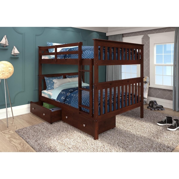 Convenience Concepts PD-123-3CP-505 Full Over Full Mission Bunk Bed with Storage Drawers - Cappuccino - HI2641013