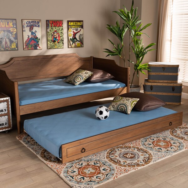 Baxton Studio Alya Traditional Farmhouse Walnut Wood Twin Size Trundle - 168-10833