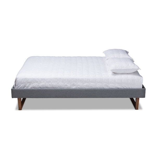Baxton Studio Liliya Dark Grey Upholstered Walnut Finished Full Size Platform Bed - 156-9413