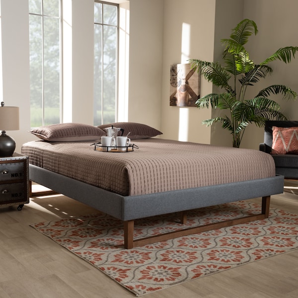 Baxton Studio Liliya Dark Grey Upholstered Walnut Finished Full Size Platform Bed - 156-9413