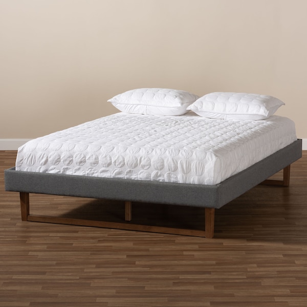 Baxton Studio Liliya Dark Grey Upholstered Walnut Finished Full Size Platform Bed - 156-9413