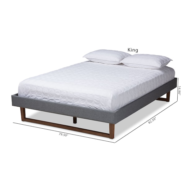Baxton Studio Liliya Dark Grey Upholstered Walnut Finished Full Size Platform Bed - 156-9413