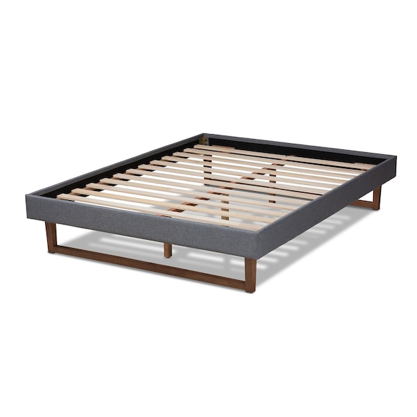 Baxton Studio Liliya Dark Grey Upholstered Walnut Finished Full Size Platform Bed - 156-9413