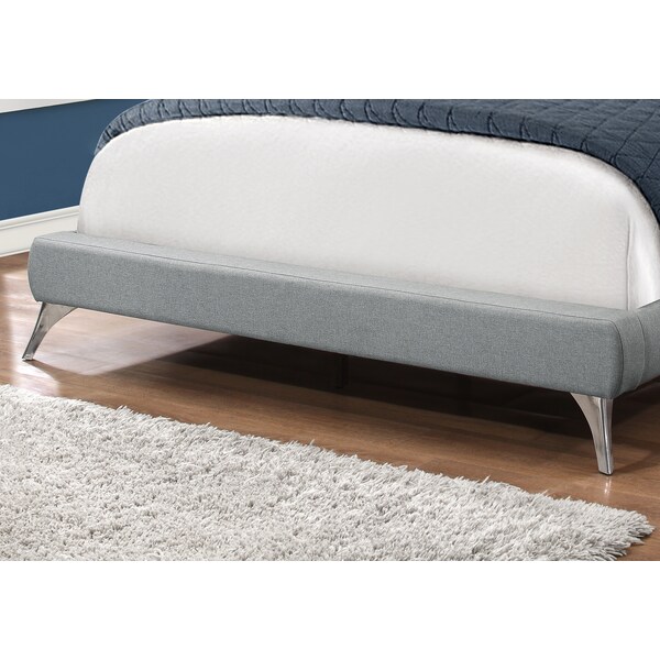 Monarch Specialties Bed, Queen Size, Platform, Bedroom, Frame, Upholstered, Linen Look, Metal Legs, Grey, Chrome - I 5950Q