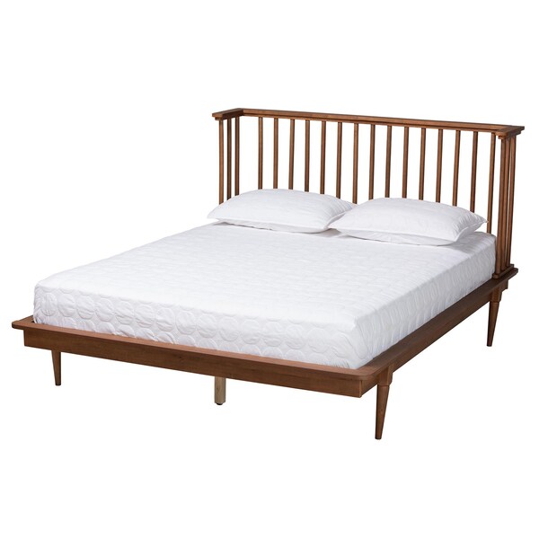 Baxton Studio Flint Mid-Century Modern Ash Walnut Finished Wood Queen Size Platform Bed - 236-12782-ZORO