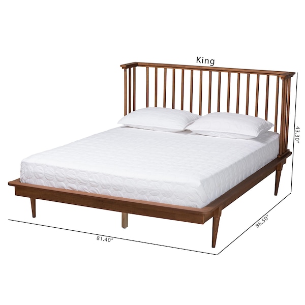 Baxton Studio Flint Mid-Century Modern Ash Walnut Finished Wood Queen Size Platform Bed - 236-12782-ZORO