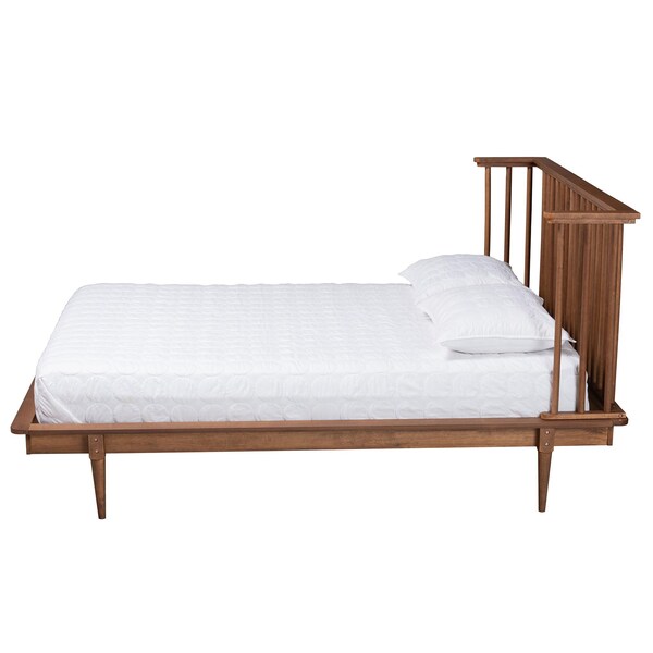 Baxton Studio Flint Mid-Century Modern Ash Walnut Finished Wood Queen Size Platform Bed - 236-12782-ZORO