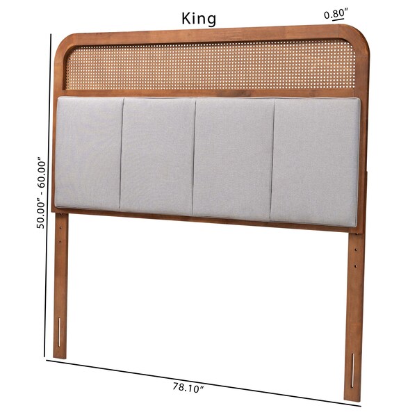 Baxton Studio Esti Mid-Century Modern Fabric and Wood King Size Headboard with Rattan - 238-12884-ZORO