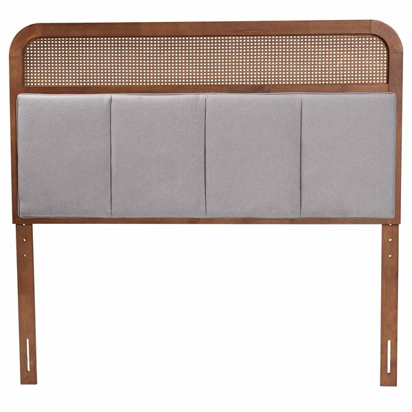 Baxton Studio Esti Mid-Century Modern Fabric and Wood King Size Headboard with Rattan - 238-12884-ZORO