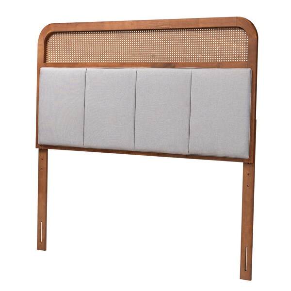 Baxton Studio Esti Mid-Century Modern Fabric and Wood King Size Headboard with Rattan - 238-12884-ZORO