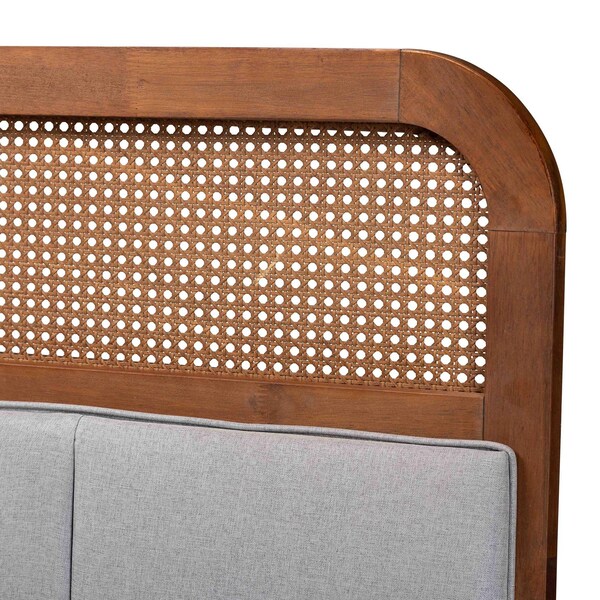 Baxton Studio Esti Mid-Century Modern Fabric and Wood King Size Headboard with Rattan - 238-12884-ZORO