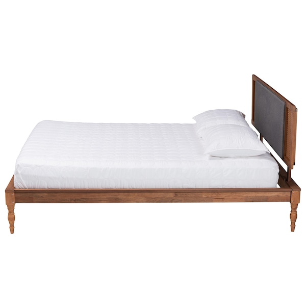 Baxton Studio Eliseo Mid-Century Modern Dark Grey Fabric and Walnut Brown Finished Wood Full Size Platform Bed - 239-12635-9818-ZORO