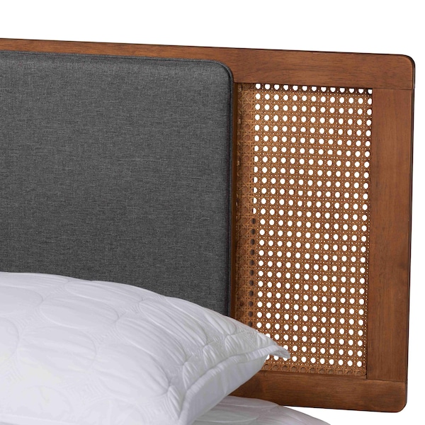 Baxton Studio Eliseo Mid-Century Modern Dark Grey Fabric and Walnut Brown Finished Wood Full Size Platform Bed - 239-12635-9818-ZORO