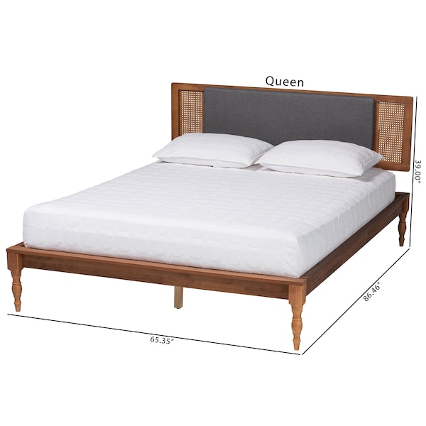Baxton Studio Eliseo Mid-Century Modern Dark Grey Fabric and Walnut Brown Finished Wood Full Size Platform Bed - 239-12635-9818-ZORO