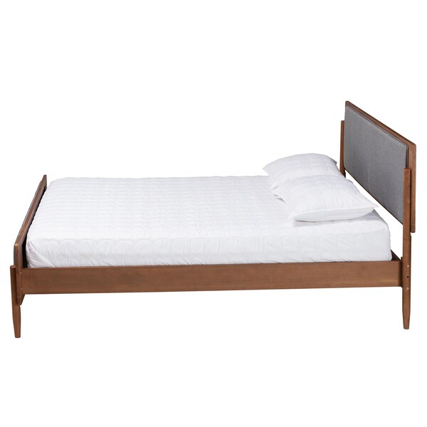 Baxton Studio Powers Mid-Century Modern Grey Fabric and Ash Walnut Finished Wood Queen Size Platform Bed - 236-12779-ZORO