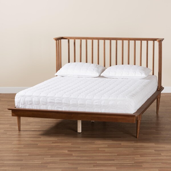 Baxton Studio Flint Mid-Century Modern Ash Walnut Finished Wood King Size Platform Bed - 236-12783-ZORO