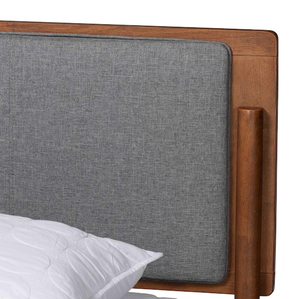 Baxton Studio Powers Mid-Century Modern Grey Fabric and Ash Walnut Finished Wood King Size Platform Bed - 236-12780-ZORO