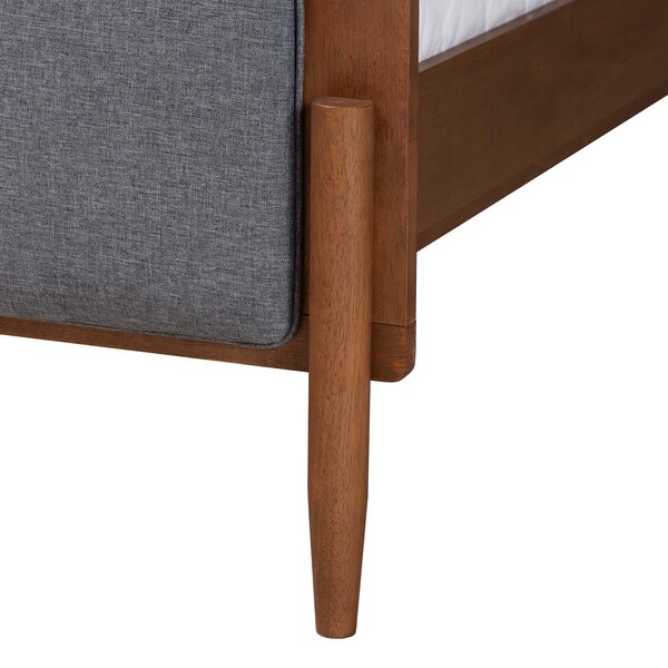 Baxton Studio Powers Mid-Century Modern Grey Fabric and Ash Walnut Finished Wood King Size Platform Bed - 236-12780-ZORO