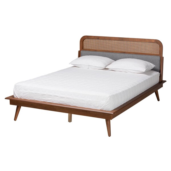 Baxton Studio Irina Mid-Century Modern Grey Fabric and Ash Walnut Finished Wood King Size Platform Bed - 235-12776-ZORO
