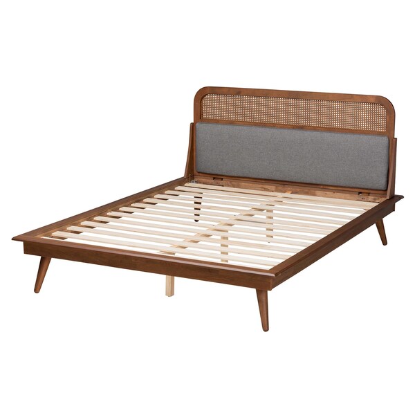 Baxton Studio Irina Mid-Century Modern Grey Fabric and Ash Walnut Finished Wood King Size Platform Bed - 235-12776-ZORO