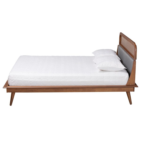 Baxton Studio Irina Mid-Century Modern Grey Fabric and Ash Walnut Finished Wood King Size Platform Bed - 235-12776-ZORO