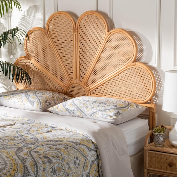 Bali & Pari Flower Modern Bohemian Honey Rattan King Size Standalone Headboard - 243-13583-ZORO