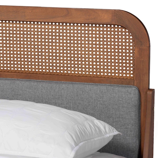 Baxton Studio Irina Mid-Century Modern Grey Fabric and Ash Walnut Finished Wood Queen Size Platform Bed - 235-12775-ZORO