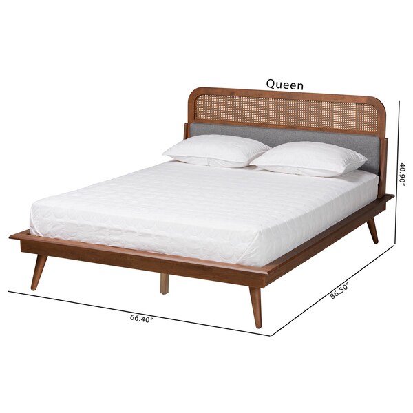 Baxton Studio Irina Mid-Century Modern Grey Fabric and Ash Walnut Finished Wood Queen Size Platform Bed - 235-12775-ZORO