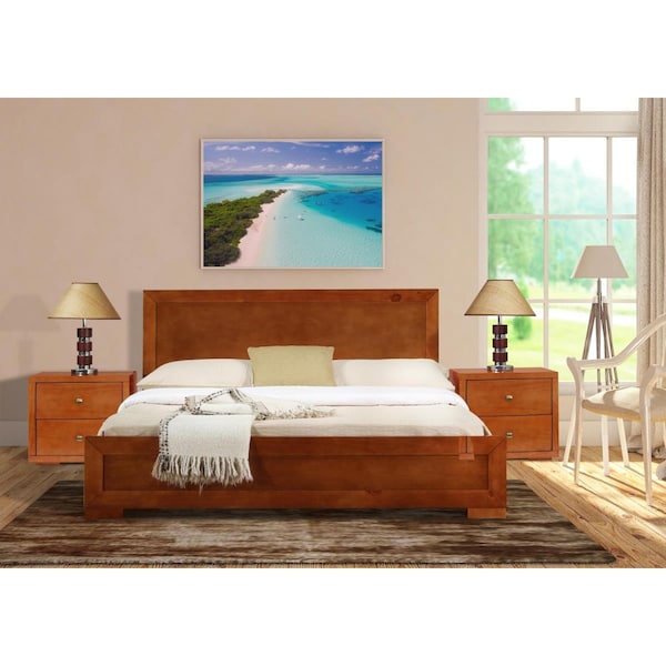 Templeton Trent Wooden Platform Bed in Cherry, Queen with 2 Nightstands - TE3357122