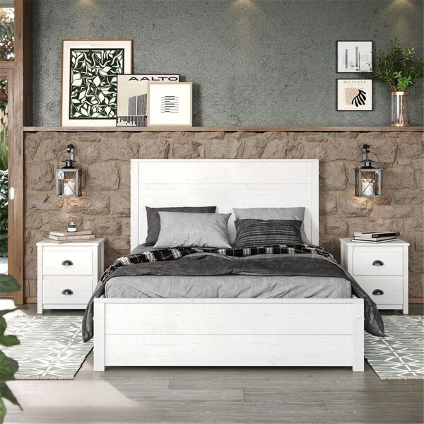 Daphnes Dinnette Hampton Solid Wood Bed Coastal White - King Size - DA3366772