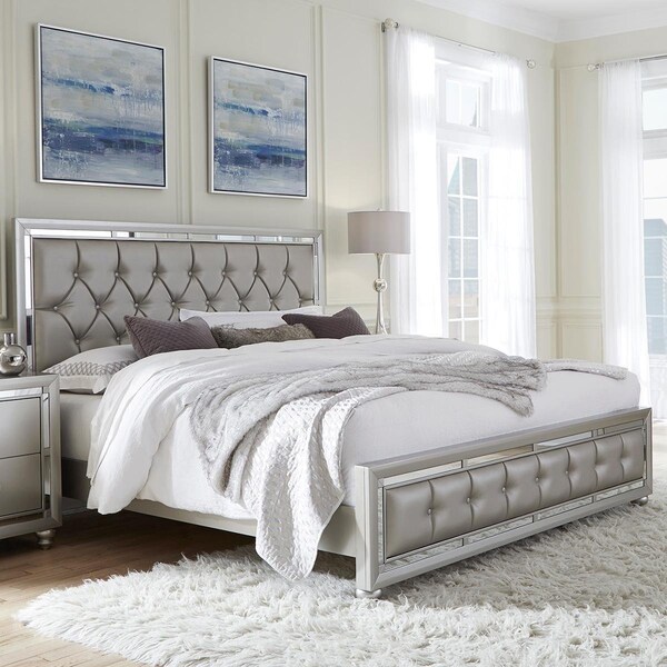 Convenience Concepts Riley Silver Tufted Full Size Bed - Silver - Full Size - HI2974360
