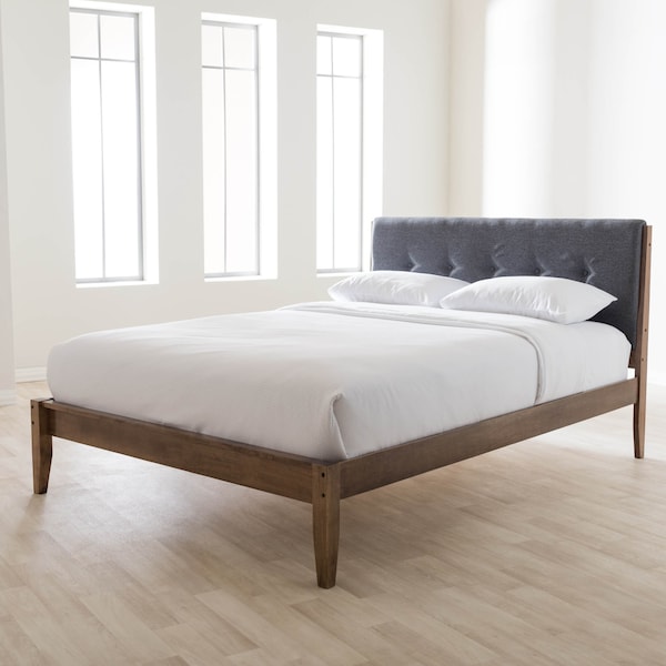 Baxton Studio Leyton Mid-Century Grey Upholstered King Size Platform Bed - 126-6907