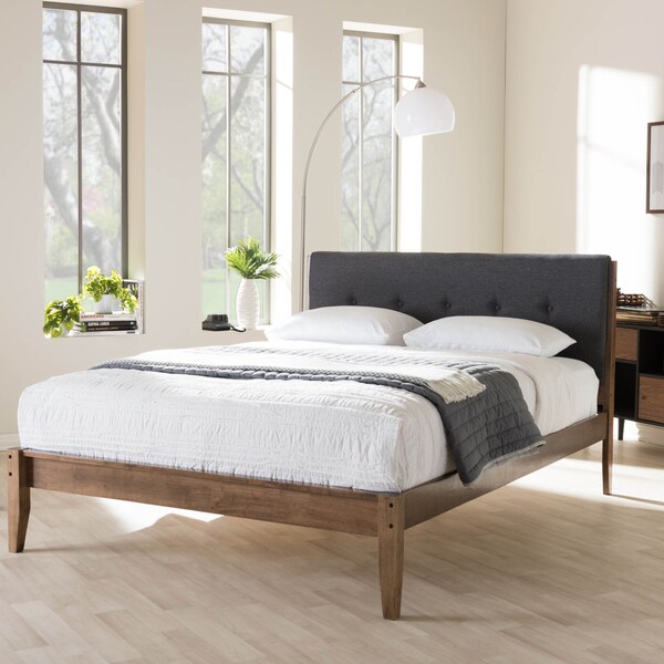 Baxton Studio Leyton Mid-Century Grey Upholstered King Size Platform Bed - 126-6907