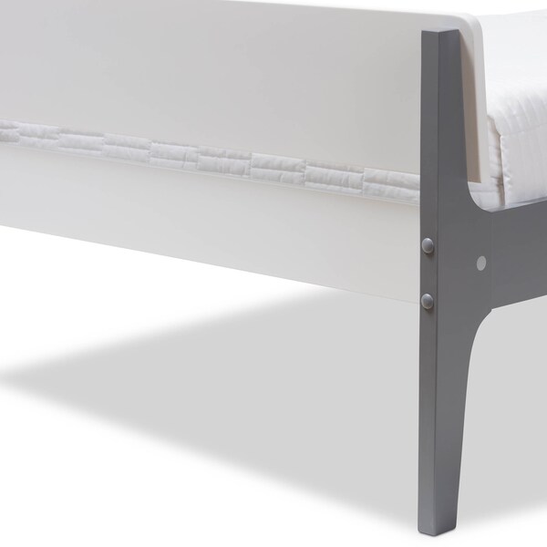 Baxton Studio Nereida Modern White and Dark Grey-Finished Wood Twin Platform Bed - 143-7869