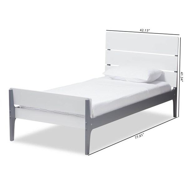 Baxton Studio Nereida Modern White and Dark Grey-Finished Wood Twin Platform Bed - 143-7869