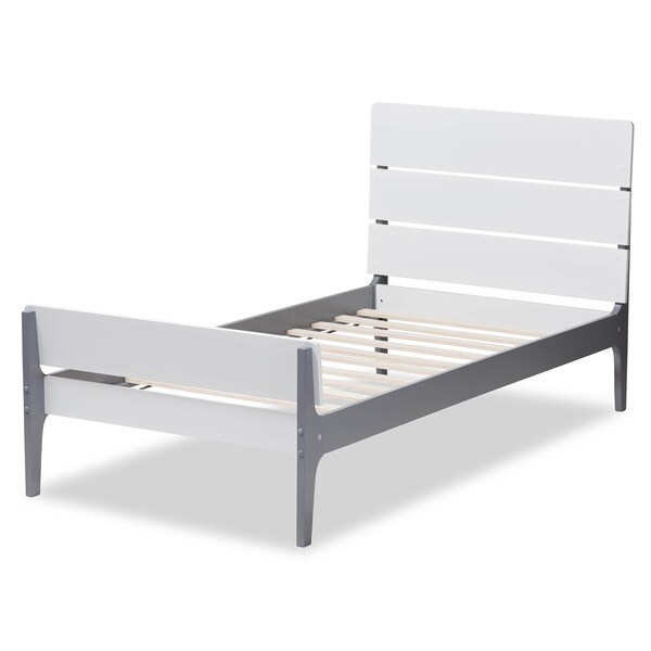 Baxton Studio Nereida Modern White and Dark Grey-Finished Wood Twin Platform Bed - 143-7869