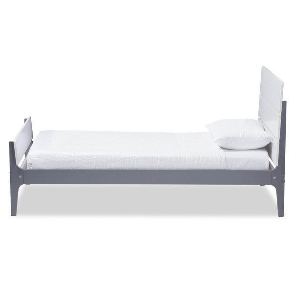 Baxton Studio Nereida Modern White and Dark Grey-Finished Wood Twin Platform Bed - 143-7869