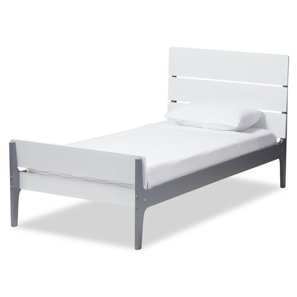 Baxton Studio Nereida Modern White and Dark Grey-Finished Wood Twin Platform Bed - 143-7869