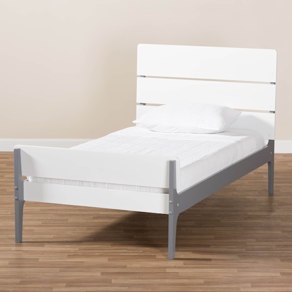 Baxton Studio Nereida Modern White and Dark Grey-Finished Wood Twin Platform Bed - 143-7869
