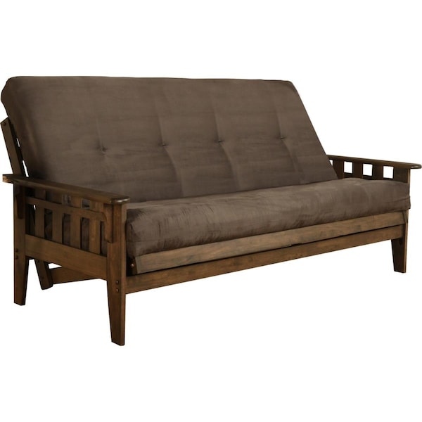 Kodiak Tucson Rustic Walnut Futon Frame with Suede Gray Mattress - Full Size - KFTSRWSGRYLF6MD3