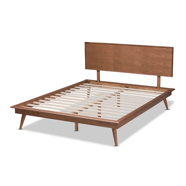 Baxton Studio Karine Mid-Century Walnut Brown Finished Wood Full Size Platform Bed - 156-9800-9801