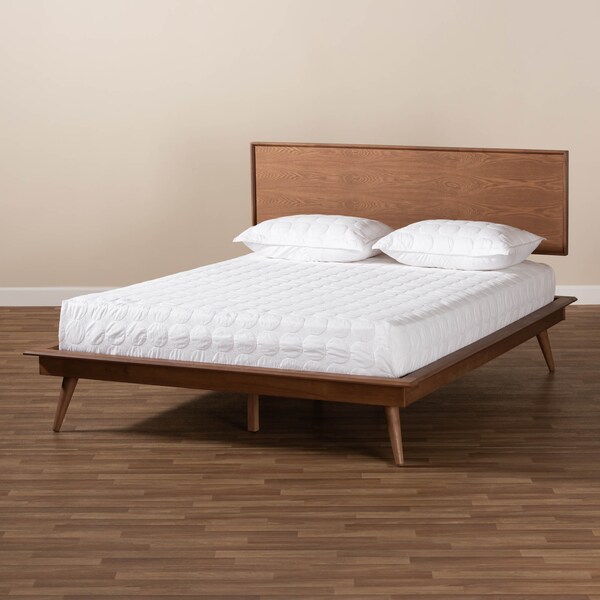 Baxton Studio Karine Mid-Century Walnut Brown Finished Wood Full Size Platform Bed - 156-9800-9801