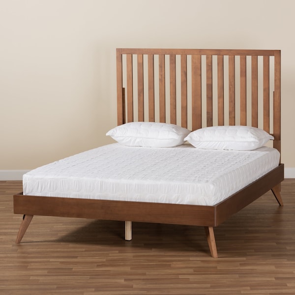 Baxton Studio Saki Mid-Century Modern Walnut Brown Finished Wood Queen Size Platform Bed - 186-11136-9408-ZORO